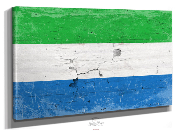 Bella Frye Sierra Leone Flag Wall Art - Vintage Sierra Leone Flag Sign Weathered Wood Style on Canvas