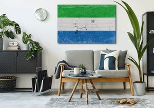 Bella Frye Sierra Leone Flag Wall Art - Vintage Sierra Leone Flag Sign Weathered Wood Style on Canvas