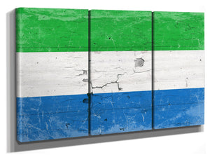 Bella Frye Sierra Leone Flag Wall Art - Vintage Sierra Leone Flag Sign Weathered Wood Style on Canvas