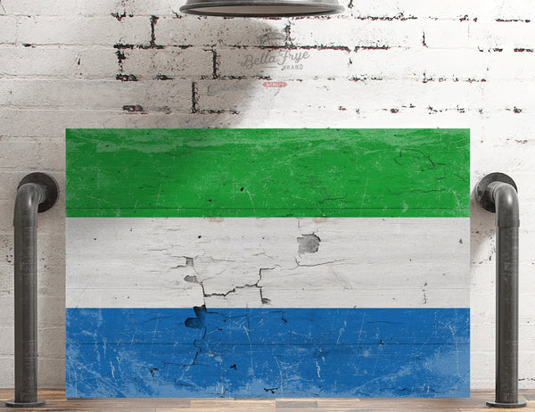 Bella Frye Sierra Leone Flag Wall Art - Vintage Sierra Leone Flag Sign Weathered Wood Style on Canvas