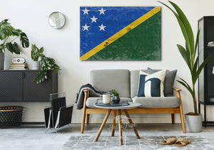 Bella Frye Solomon Islands Flag Wall Art - Vintage Solomon Islands Flag Sign Weathered Wood Style on Canvas