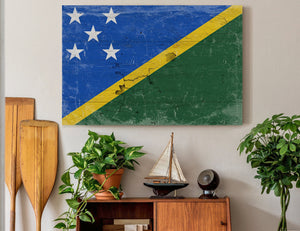 Bella Frye Solomon Islands Flag Wall Art - Vintage Solomon Islands Flag Sign Weathered Wood Style on Canvas