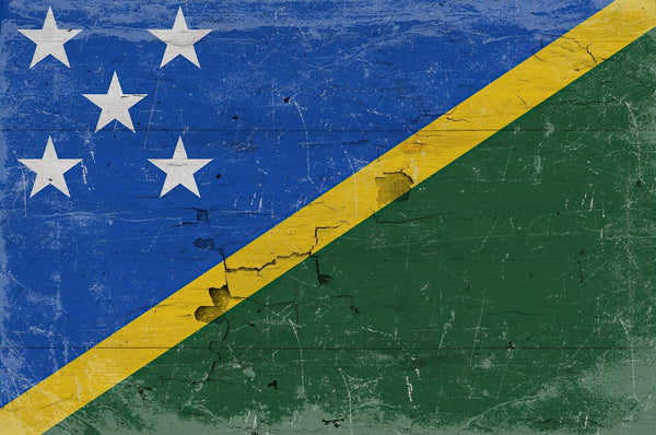 Bella Frye Solomon Islands Flag Wall Art - Vintage Solomon Islands Flag Sign Weathered Wood Style on Canvas