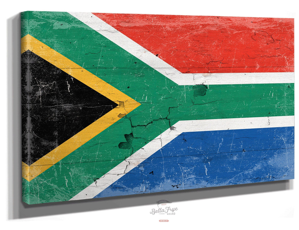 Bella Frye South Africa Flag Wall Art - Vintage South Africa Flag Sign Weathered Wood Style on Canvas