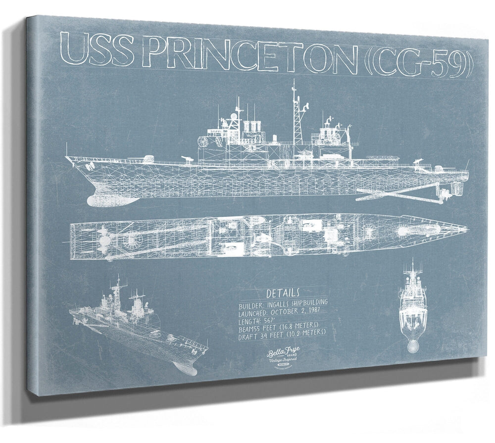 Bella Frye USS Princeton (CG-59) Blueprint Wall Art - Original Cruiser Print