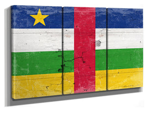 Bella Frye 36" x 24" / 3 Panel Canvas Wrap Central African Republic Flag Wall Art - Vintage Central African Republic Flag Sign Weathered Wood Style on Canvas