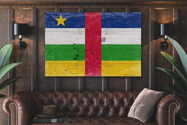 Bella Frye Central African Republic Flag Wall Art - Vintage Central African Republic Flag Sign Weathered Wood Style on Canvas