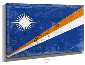 Bella Frye Marshall Islands Flag Wall Art - Vintage Marshall Islands Flag Sign Weathered Wood Style on Canvas