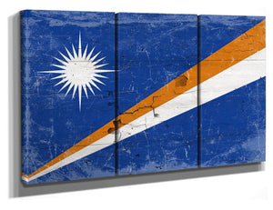 Bella Frye Marshall Islands Flag Wall Art - Vintage Marshall Islands Flag Sign Weathered Wood Style on Canvas