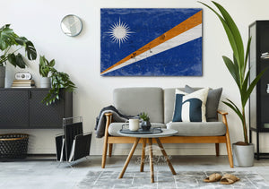 Bella Frye Marshall Islands Flag Wall Art - Vintage Marshall Islands Flag Sign Weathered Wood Style on Canvas