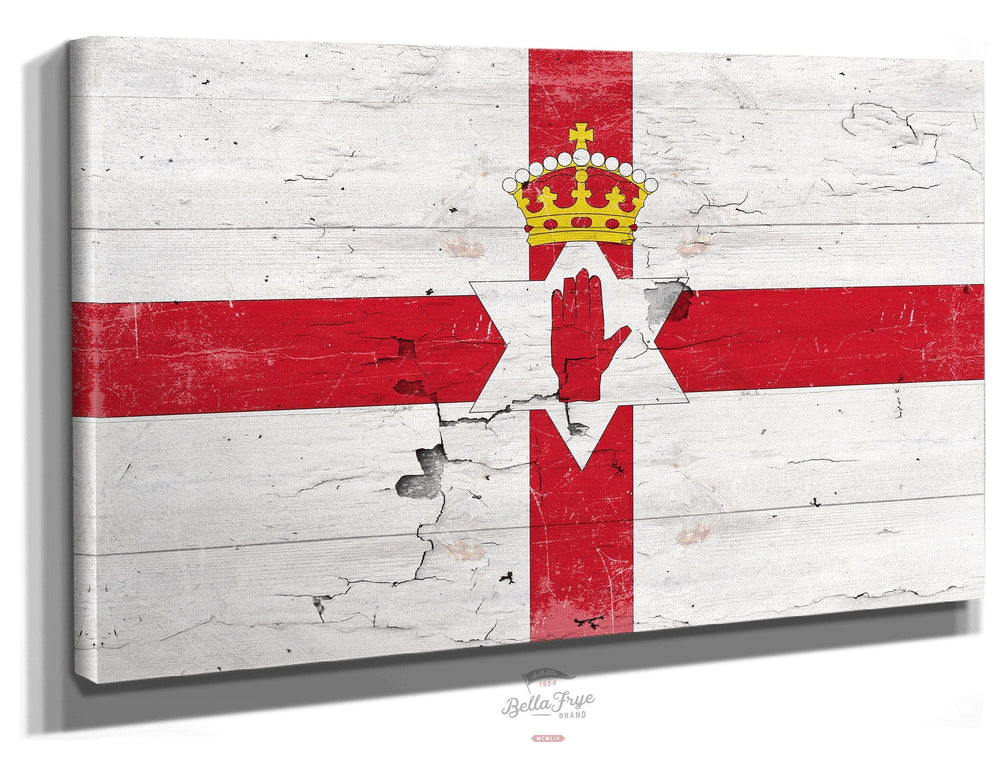 Bella Frye Northern Ireland Flag Wall Art - Vintage Northern Ireland Flag Sign Weathered Wood Style on Canvas