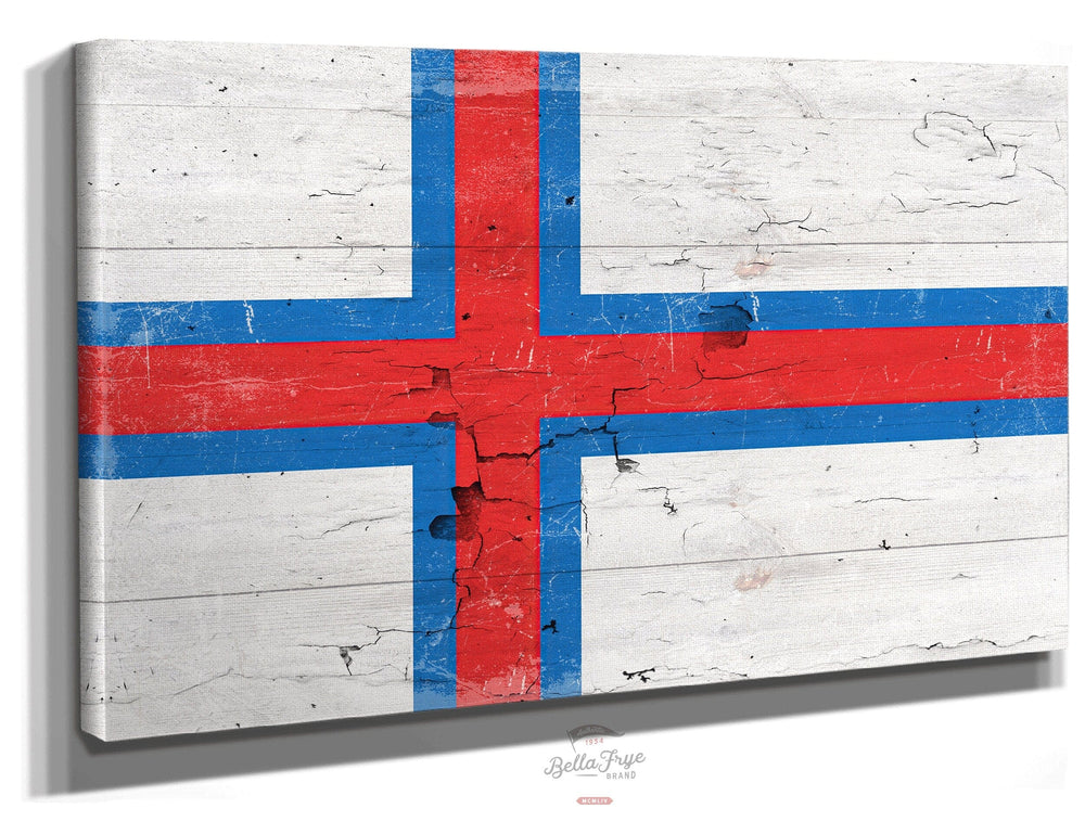 Bella Frye The Faeroe Islands Flag Wall Art - Vintage Faeroe Islands Flag Sign Weathered Wood Style on Canvas