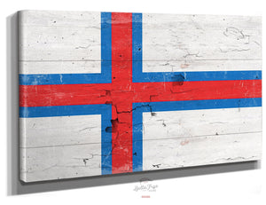 Bella Frye The Faeroe Islands Flag Wall Art - Vintage Faeroe Islands Flag Sign Weathered Wood Style on Canvas