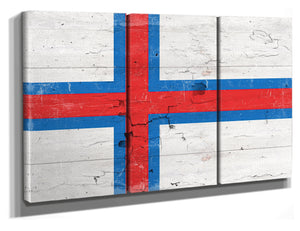 Bella Frye The Faeroe Islands Flag Wall Art - Vintage Faeroe Islands Flag Sign Weathered Wood Style on Canvas