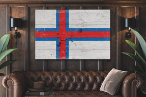 Bella Frye The Faeroe Islands Flag Wall Art - Vintage Faeroe Islands Flag Sign Weathered Wood Style on Canvas