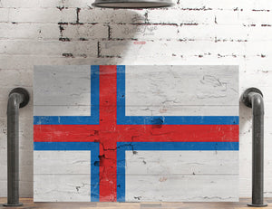 Bella Frye The Faeroe Islands Flag Wall Art - Vintage Faeroe Islands Flag Sign Weathered Wood Style on Canvas