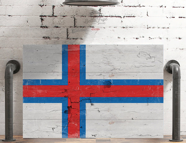 Bella Frye The Faeroe Islands Flag Wall Art - Vintage Faeroe Islands Flag Sign Weathered Wood Style on Canvas