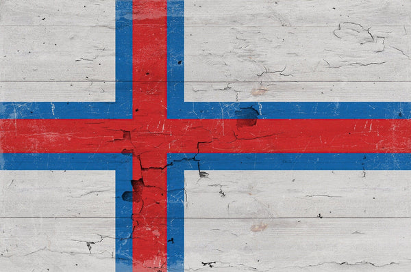 Bella Frye The Faeroe Islands Flag Wall Art - Vintage Faeroe Islands Flag Sign Weathered Wood Style on Canvas