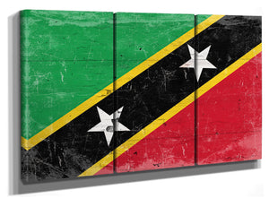 Bella Frye Saint Kitts and Nevis Flag Wall Art - Vintage Saint Kitts and Nevis Flag Sign Weathered Wood Style on Canvas