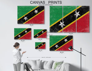 Bella Frye Saint Kitts and Nevis Flag Wall Art - Vintage Saint Kitts and Nevis Flag Sign Weathered Wood Style on Canvas