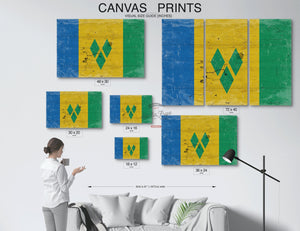 Bella Frye Saint Vincent and the Grenadines Flag Wall Art - Vintage Saint Vincent and the Grenadines Flag Sign Weathered Wood Style on Canvas