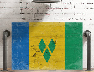 Bella Frye Saint Vincent and the Grenadines Flag Wall Art - Vintage Saint Vincent and the Grenadines Flag Sign Weathered Wood Style on Canvas