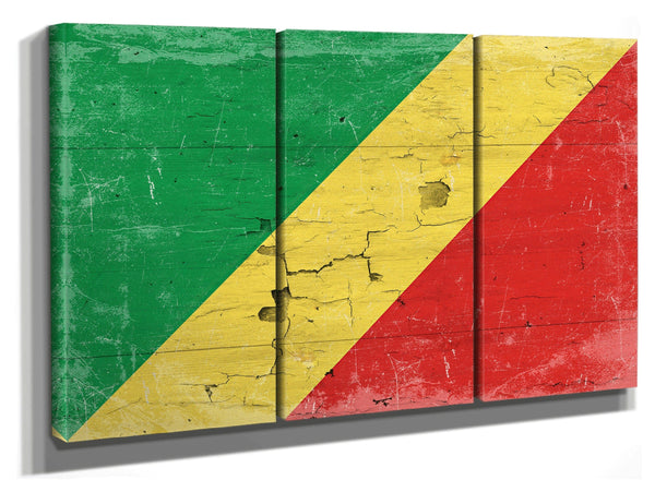 Bella Frye The Republic of the Congo Flag Wall Art - Vintage Republic of the Congo Flag Sign Weathered Wood Style on Canvas