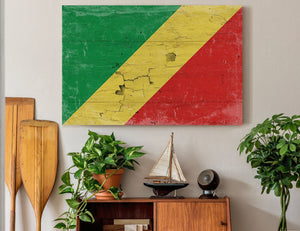 Bella Frye The Republic of the Congo Flag Wall Art - Vintage Republic of the Congo Flag Sign Weathered Wood Style on Canvas