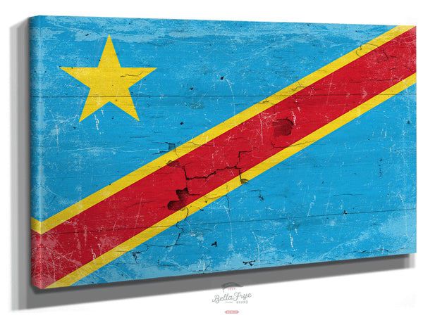 Bella Frye The Democratic Republic of the Congo Flag Wall Art - Vintage Democratic Republic of the Congo Flag Sign Weathered Wood Style on Canvas