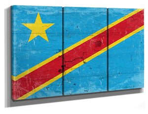 Bella Frye The Democratic Republic of the Congo Flag Wall Art - Vintage Democratic Republic of the Congo Flag Sign Weathered Wood Style on Canvas