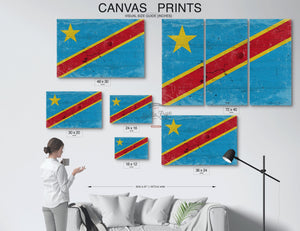 Bella Frye The Democratic Republic of the Congo Flag Wall Art - Vintage Democratic Republic of the Congo Flag Sign Weathered Wood Style on Canvas