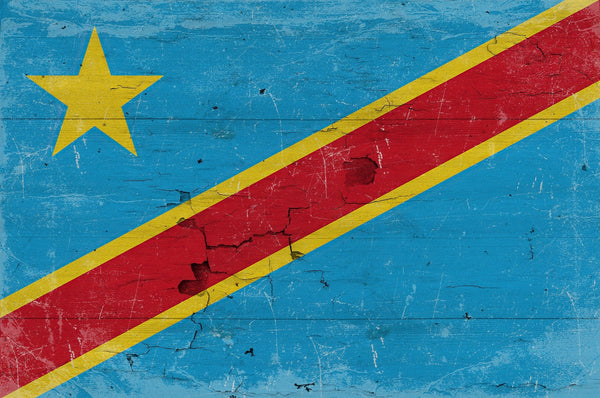 Bella Frye The Democratic Republic of the Congo Flag Wall Art - Vintage Democratic Republic of the Congo Flag Sign Weathered Wood Style on Canvas