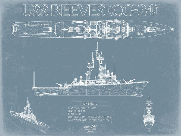 Bella Frye USS Reeves (DLG/CG-24) Blueprint Wall Art - Original Cruiser Print