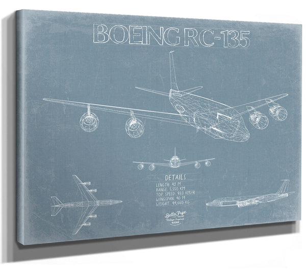 Bella Frye 14" x 11" / Stretched Canvas Wrap Boeing RC-135 Aircraft Blueprint Wall Art - Original Aviation Plane Print