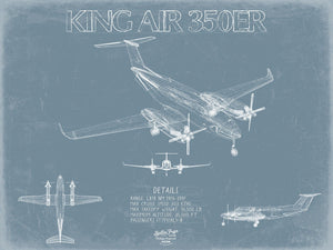 Bella Frye Beechcraft King Air 350ER Aircraft Blueprint Wall Art - Original Aviation Plane Print