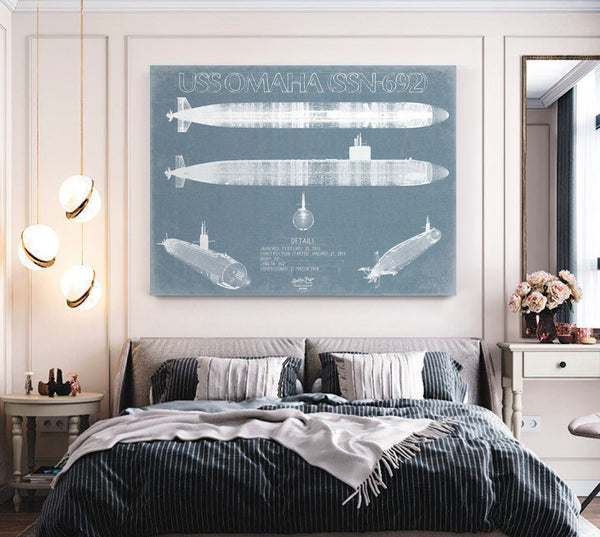 Bella Frye USS Omaha (SSN-692) Blueprint Wall Art - Original Submarine Print