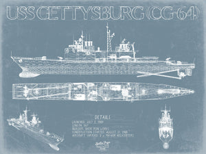 Bella Frye USS Gettysburg (CG-64) Blueprint Wall Art - Original Cruiser Print