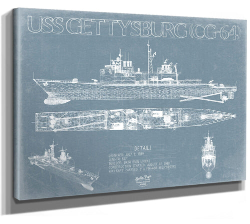 Bella Frye USS Gettysburg (CG-64) Blueprint Wall Art - Original Cruiser Print