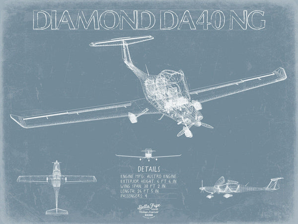 Bella Frye Diamond DA40-NG Aircraft Blueprint Wall Art - Original Airplane Print