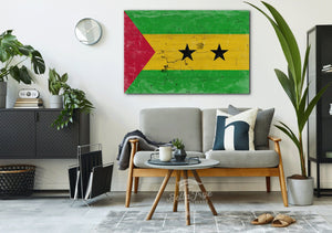 Bella Frye São Tomé and Príncipe Flag Wall Art - Vintage São Tomé and Príncipe Flag Sign Weathered Wood Style on Canvas