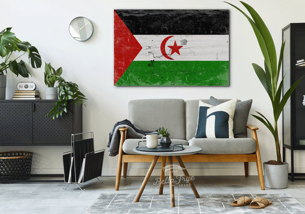 Bella Frye Sahrawi Arab Democratic Republic Flag Wall Art - Vintage Sahrawi Arab Democratic Republic Flag Sign Weathered Wood Style on Canvas