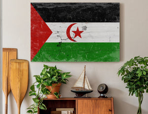 Bella Frye Sahrawi Arab Democratic Republic Flag Wall Art - Vintage Sahrawi Arab Democratic Republic Flag Sign Weathered Wood Style on Canvas