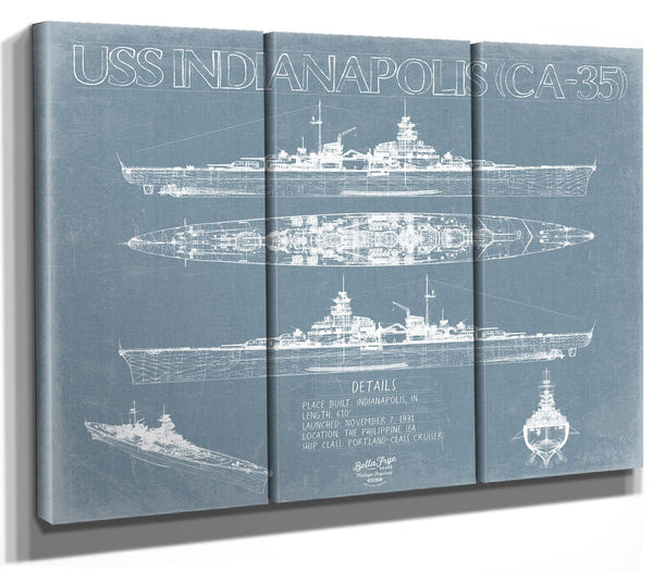 Bella Frye USS Indianapolis (CA-35) Blueprint Wall Art - Original Cruiser Print