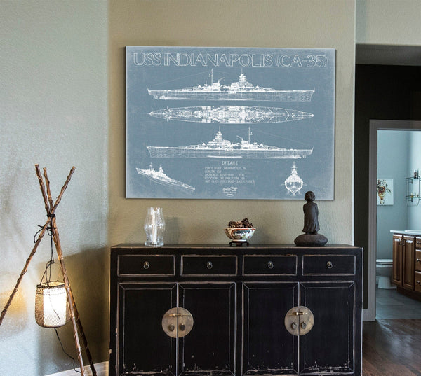 Bella Frye USS Indianapolis (CA-35) Blueprint Wall Art - Original Cruiser Print