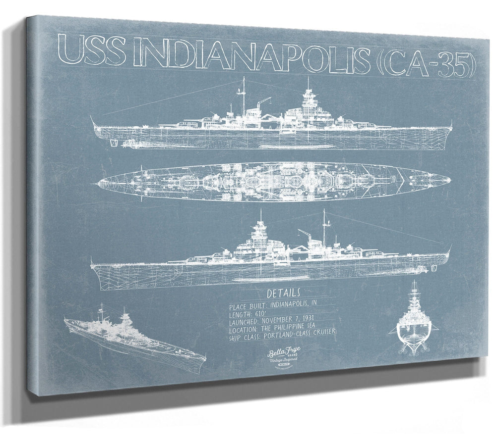 Bella Frye USS Indianapolis (CA-35) Blueprint Wall Art - Original Cruiser Print