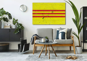 Bella Frye South Vietnam Flag Wall Art - Vintage Vietnamese Flag Sign Weathered Wood Style on Canvas