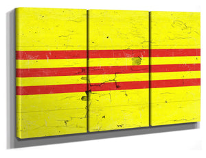 Bella Frye South Vietnam Flag Wall Art - Vintage Vietnamese Flag Sign Weathered Wood Style on Canvas