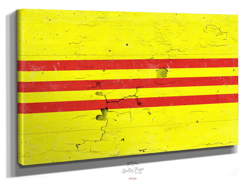 Bella Frye South Vietnam Flag Wall Art - Vintage Vietnamese Flag Sign Weathered Wood Style on Canvas