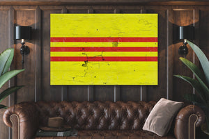 Bella Frye South Vietnam Flag Wall Art - Vintage Vietnamese Flag Sign Weathered Wood Style on Canvas