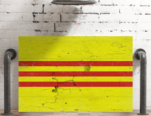 Bella Frye South Vietnam Flag Wall Art - Vintage Vietnamese Flag Sign Weathered Wood Style on Canvas